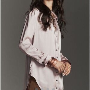 Anthropologie Blush Pink Satin Button-Down Blouse